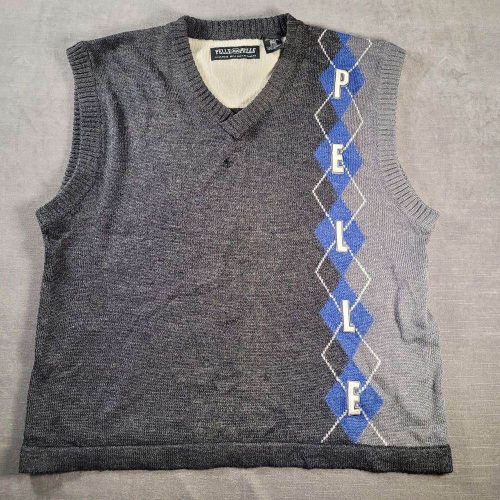Pelle Pelle Vintage Marc Buchanan Wool Blend Pullover Vest Spell Out‎ 2XL Flaw